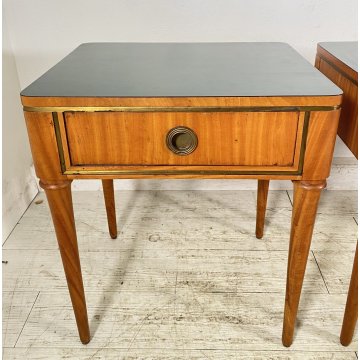 ANTICA COPPIA COMODINI TAVOLINI DESIGN Paolo Buffa ANNI 60 LEGNO VINTAGE OTTONE