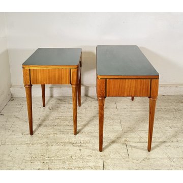 ANTICA COPPIA COMODINI TAVOLINI DESIGN Paolo Buffa ANNI 60 LEGNO VINTAGE OTTONE