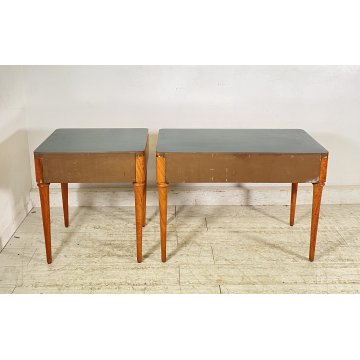 ANTICA COPPIA COMODINI TAVOLINI DESIGN Paolo Buffa ANNI 60 LEGNO VINTAGE OTTONE