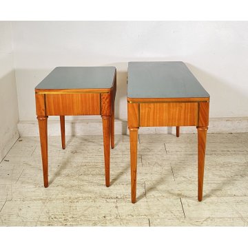 ANTICA COPPIA COMODINI TAVOLINI DESIGN Paolo Buffa ANNI 60 LEGNO VINTAGE OTTONE