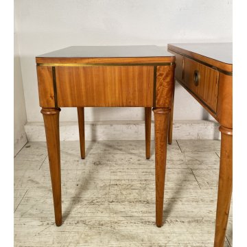 ANTICA COPPIA COMODINI TAVOLINI DESIGN Paolo Buffa ANNI 60 LEGNO VINTAGE OTTONE