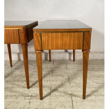 ANTICA COPPIA COMODINI TAVOLINI DESIGN Paolo Buffa ANNI 60 LEGNO VINTAGE OTTONE