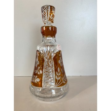 DECANTER CRISTALLO BOEMIA DECORO CUT to CLEAR AMBER VINTAGE BARWARE '900