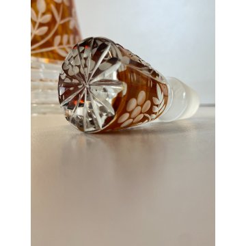 DECANTER CRISTALLO BOEMIA DECORO CUT to CLEAR AMBER VINTAGE BARWARE '900
