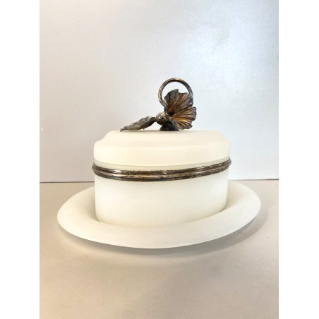 SCATOLA con COPERCHIO VETRO OPALINO PROFILO e DECORO LIBERTY FLOREALE ARGENTATO