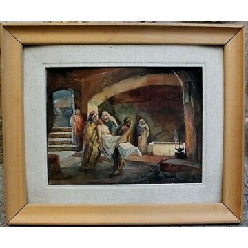 ANTICO QUADRO ACQUERELLO Carlo Bini  GESU SEPOLTURA SANTO SEPOLCRO RELIGIOSO   