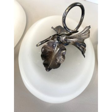 SCATOLA con COPERCHIO VETRO OPALINO PROFILO e DECORO LIBERTY FLOREALE ARGENTATO