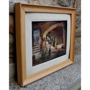 ANTICO QUADRO ACQUERELLO Carlo Bini  GESU SEPOLTURA SANTO SEPOLCRO RELIGIOSO   