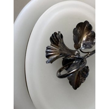 SCATOLA con COPERCHIO VETRO OPALINO PROFILO e DECORO LIBERTY FLOREALE ARGENTATO