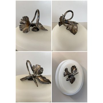 SCATOLA con COPERCHIO VETRO OPALINO PROFILO e DECORO LIBERTY FLOREALE ARGENTATO