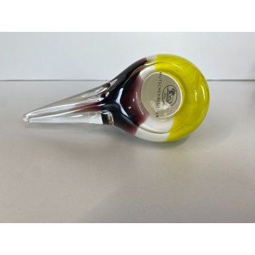 SCULTURA Hutschenreuther GERMANY STATUINA VETRO SOMMERSO UCCELLINO GIALLO BIANCO