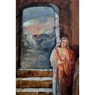 ANTICO QUADRO ACQUERELLO Carlo Bini  GESU SEPOLTURA SANTO SEPOLCRO RELIGIOSO   