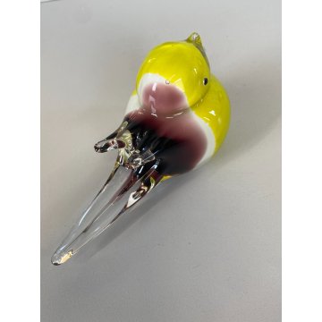 SCULTURA Hutschenreuther GERMANY STATUINA VETRO SOMMERSO UCCELLINO GIALLO BIANCO