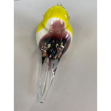 SCULTURA Hutschenreuther GERMANY STATUINA VETRO SOMMERSO UCCELLINO GIALLO BIANCO