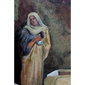 ANTICO QUADRO ACQUERELLO Carlo Bini  GESU SEPOLTURA SANTO SEPOLCRO RELIGIOSO   