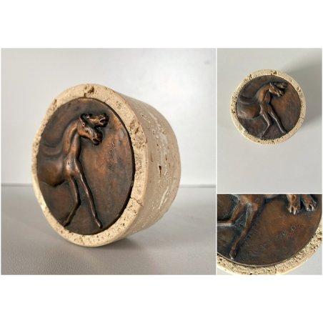 FERMACARTE Bruno Cassinari BASSORILIEVO BRONZO CAVALLI TRAVERTINO ø7x3cm/h '900