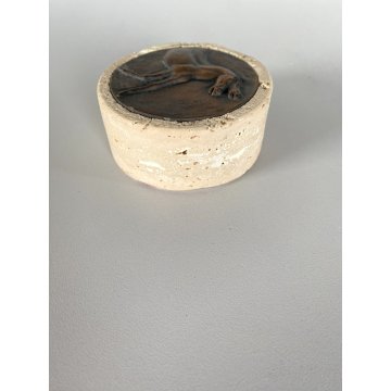 FERMACARTE Bruno Cassinari BASSORILIEVO BRONZO CAVALLI TRAVERTINO ø7x3cm/h '900