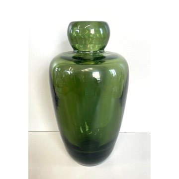 ANTICO VASO BOTTIGLIA VETRO MURANO SOFFIATO VERDE OLIVA PORTA FIORI EPOCA 1940