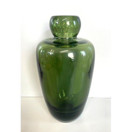 ANTICO VASO BOTTIGLIA VETRO MURANO SOFFIATO VERDE OLIVA PORTA FIORI EPOCA 1940