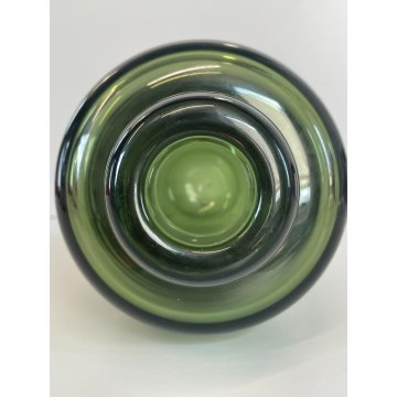 ANTICO VASO BOTTIGLIA VETRO MURANO SOFFIATO VERDE OLIVA PORTA FIORI EPOCA 1940