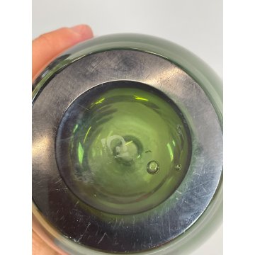 ANTICO VASO BOTTIGLIA VETRO MURANO SOFFIATO VERDE OLIVA PORTA FIORI EPOCA 1940
