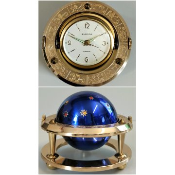 EUROPA orologio tavolo VINTAGE globo ZODIACO sveglia 7 jewels CARICA MANUALE box