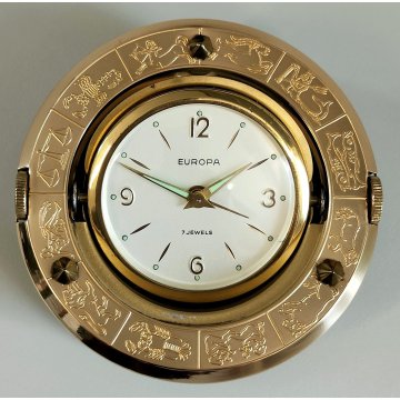 EUROPA orologio tavolo VINTAGE globo ZODIACO sveglia 7 jewels CARICA MANUALE box