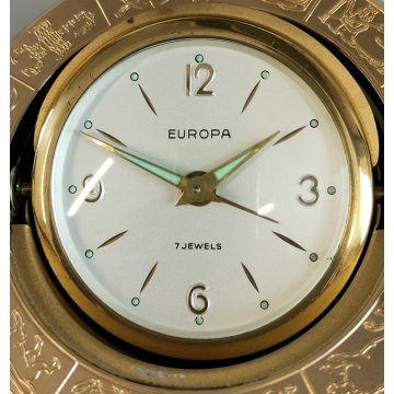 EUROPA orologio tavolo VINTAGE globo ZODIACO sveglia 7 jewels CARICA MANUALE box