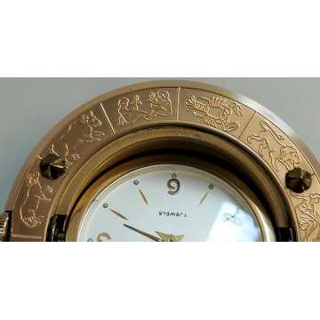 EUROPA orologio tavolo VINTAGE globo ZODIACO sveglia 7 jewels CARICA MANUALE box