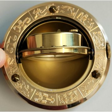EUROPA orologio tavolo VINTAGE globo ZODIACO sveglia 7 jewels CARICA MANUALE box