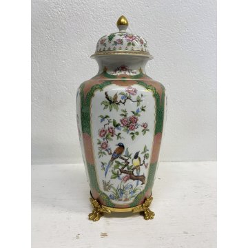 GRANDE VASO COPERCHIO URNA PORCELLANA DECORO POLICROMO