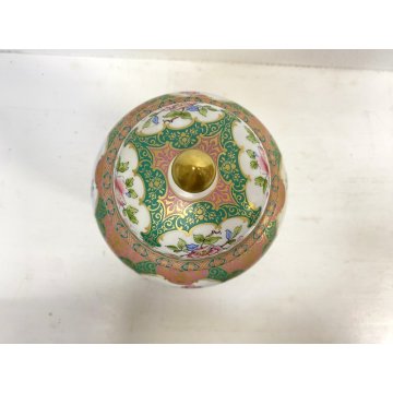 GRANDE VASO COPERCHIO URNA PORCELLANA DECORO POLICROMO