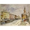 DIPINTO Antonello Zecca ACQUERELLO PAESAGGIO NEVE VECCHIA MILANO S. Cristoforo