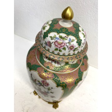 GRANDE VASO COPERCHIO URNA PORCELLANA DECORO POLICROMO