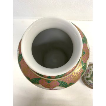 GRANDE VASO COPERCHIO URNA PORCELLANA DECORO POLICROMO