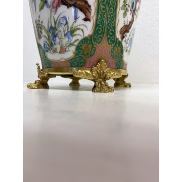 GRANDE VASO COPERCHIO URNA PORCELLANA DECORO POLICROMO