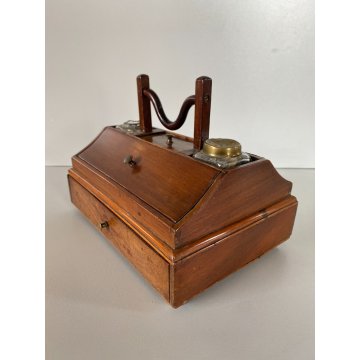 ANTICO CALAMAIO DA VIAGGIO SCATOLA LEGNO MASSELO con MANICO 4 VANI EPOCA 1800