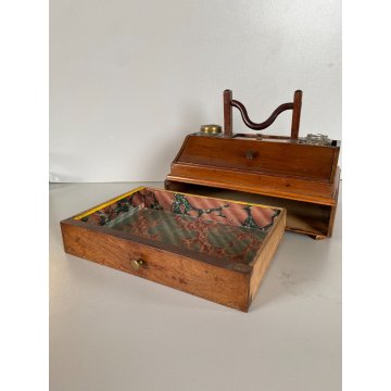 ANTICO CALAMAIO DA VIAGGIO SCATOLA LEGNO MASSELO con MANICO 4 VANI EPOCA 1800
