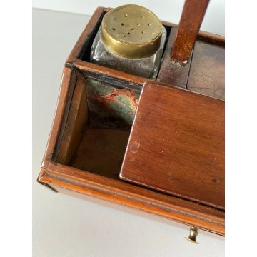 ANTICO CALAMAIO DA VIAGGIO SCATOLA LEGNO MASSELO con MANICO 4 VANI EPOCA 1800