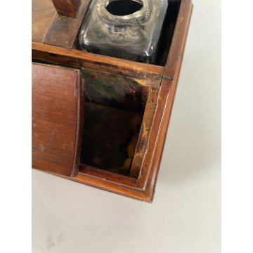 ANTICO CALAMAIO DA VIAGGIO SCATOLA LEGNO MASSELO con MANICO 4 VANI EPOCA 1800