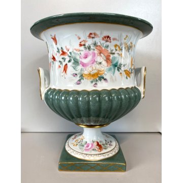 GRANDE COPPA MEDICEA CENTROTAVOLA PORCELLANA Limoges DECORO FLOREALE VERDE ORO