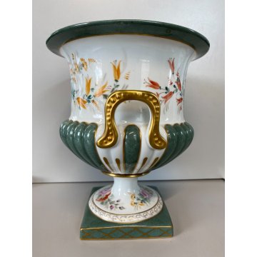 GRANDE COPPA MEDICEA CENTROTAVOLA PORCELLANA Limoges DECORO FLOREALE VERDE ORO