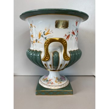 GRANDE COPPA MEDICEA CENTROTAVOLA PORCELLANA Limoges DECORO FLOREALE VERDE ORO