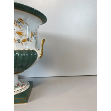 GRANDE COPPA MEDICEA CENTROTAVOLA PORCELLANA Limoges DECORO FLOREALE VERDE ORO