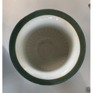GRANDE COPPA MEDICEA CENTROTAVOLA PORCELLANA Limoges DECORO FLOREALE VERDE ORO