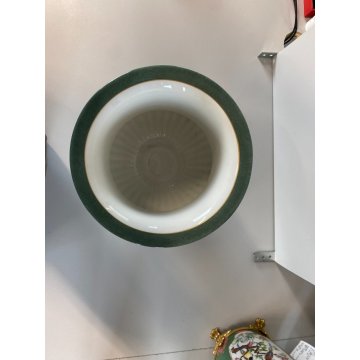 GRANDE COPPA MEDICEA CENTROTAVOLA PORCELLANA Limoges DECORO FLOREALE VERDE ORO