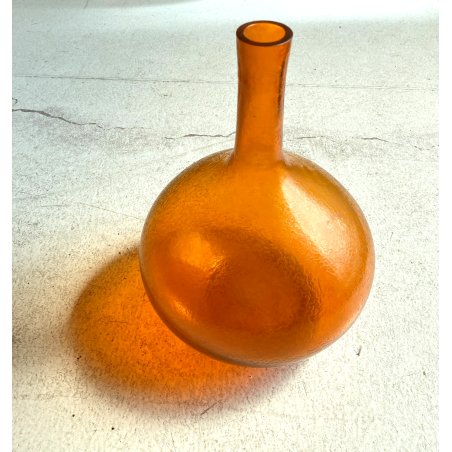 VASO BOTTIGLIA VINTAGE VETRO Murano ARANCIONE CORROSO ACIDATO 28,5 cm/h ANNI '60
