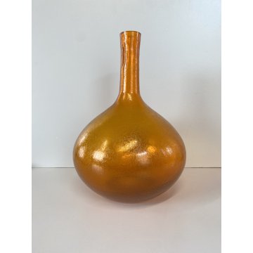 VASO BOTTIGLIA VINTAGE VETRO Murano ARANCIONE CORROSO ACIDATO 28,5 cm/h ANNI '60
