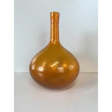 VASO BOTTIGLIA VINTAGE VETRO Murano ARANCIONE CORROSO ACIDATO 28,5 cm/h ANNI '60