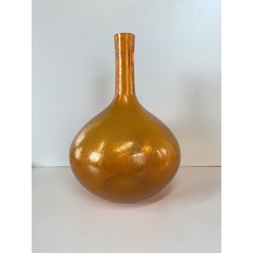 VASO BOTTIGLIA VINTAGE VETRO Murano ARANCIONE CORROSO ACIDATO 28,5 cm/h ANNI '60